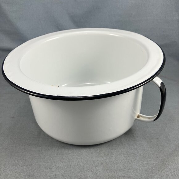 Antique Enamel Child Potty with Handle Metal Enamelware - Picture 1 of 6